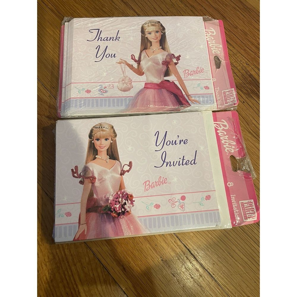 Vintage 2001 Barbie Invitation & Thank You Cards With Envelopes‎ 8 In Each Nos